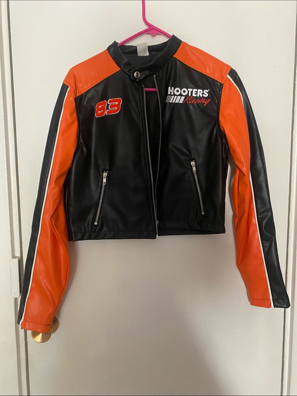 Hooters Black & Orange Faux Leather jacket